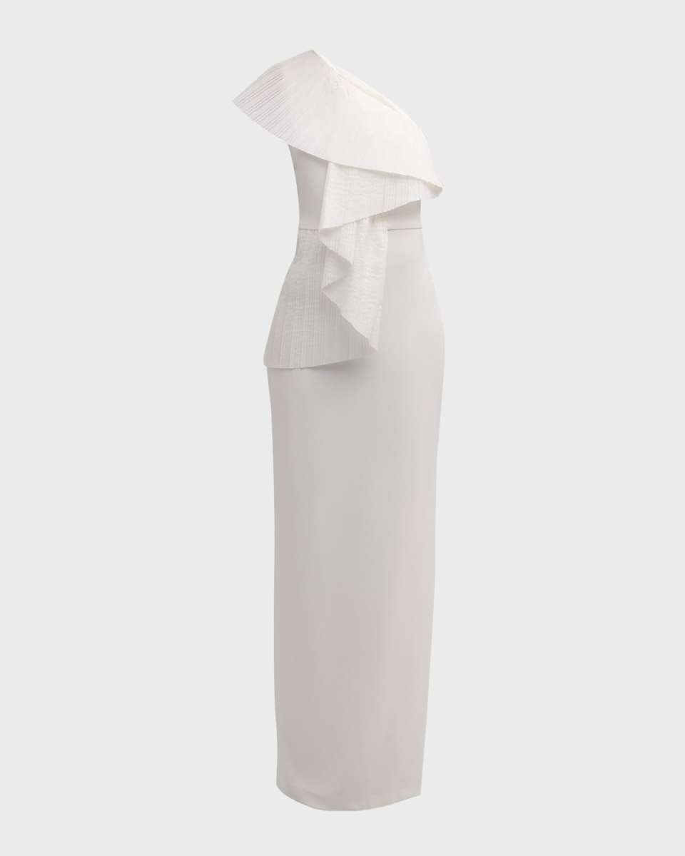 One-Shoulder Ruffle Column Gown